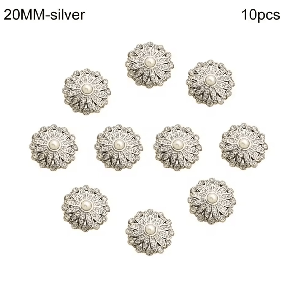 Vintage Pearl Diamond Metal Buttons Set Elegant DIY Sewing Clothing Accessories 10pcs 4