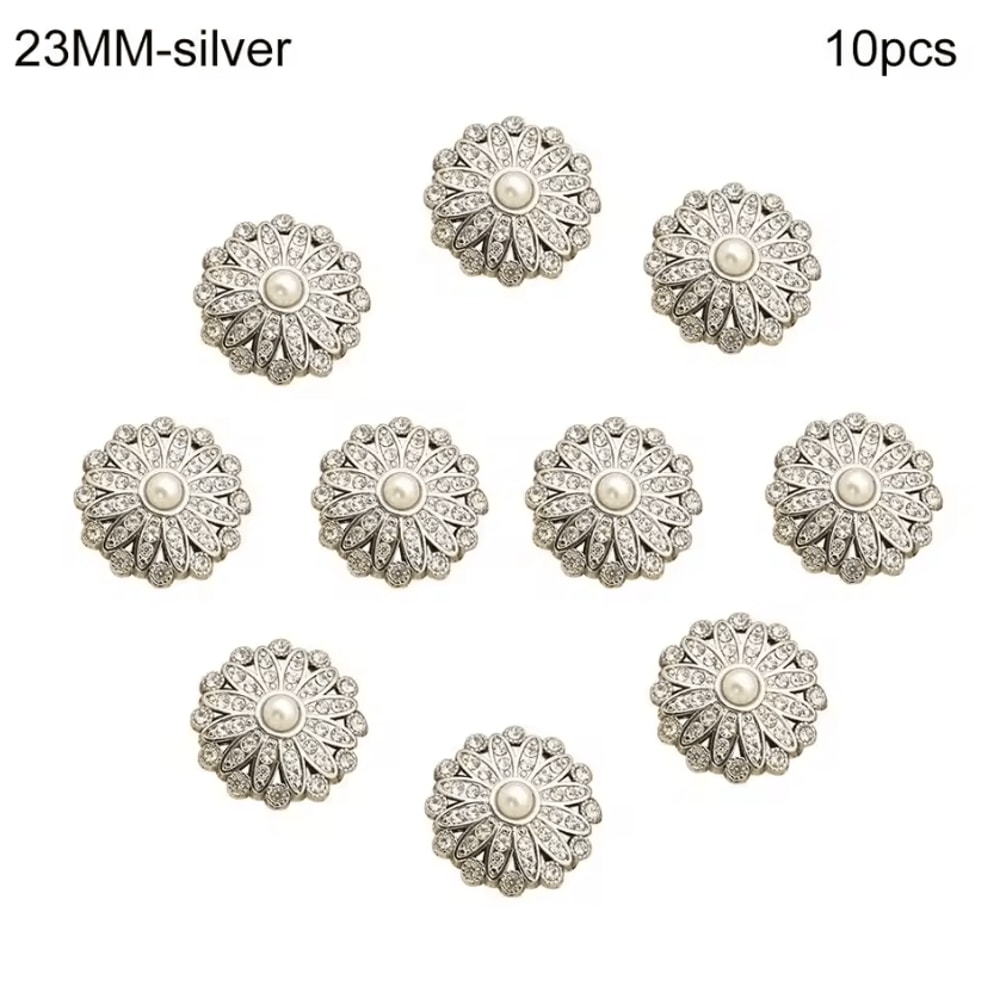 Vintage Pearl Diamond Metal Buttons Set Elegant DIY Sewing Clothing Accessories 10pcs 5