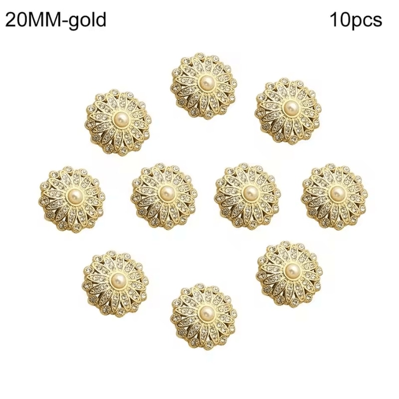 Vintage Pearl Diamond Metal Buttons Set Elegant DIY Sewing Clothing Accessories 10pcs 7