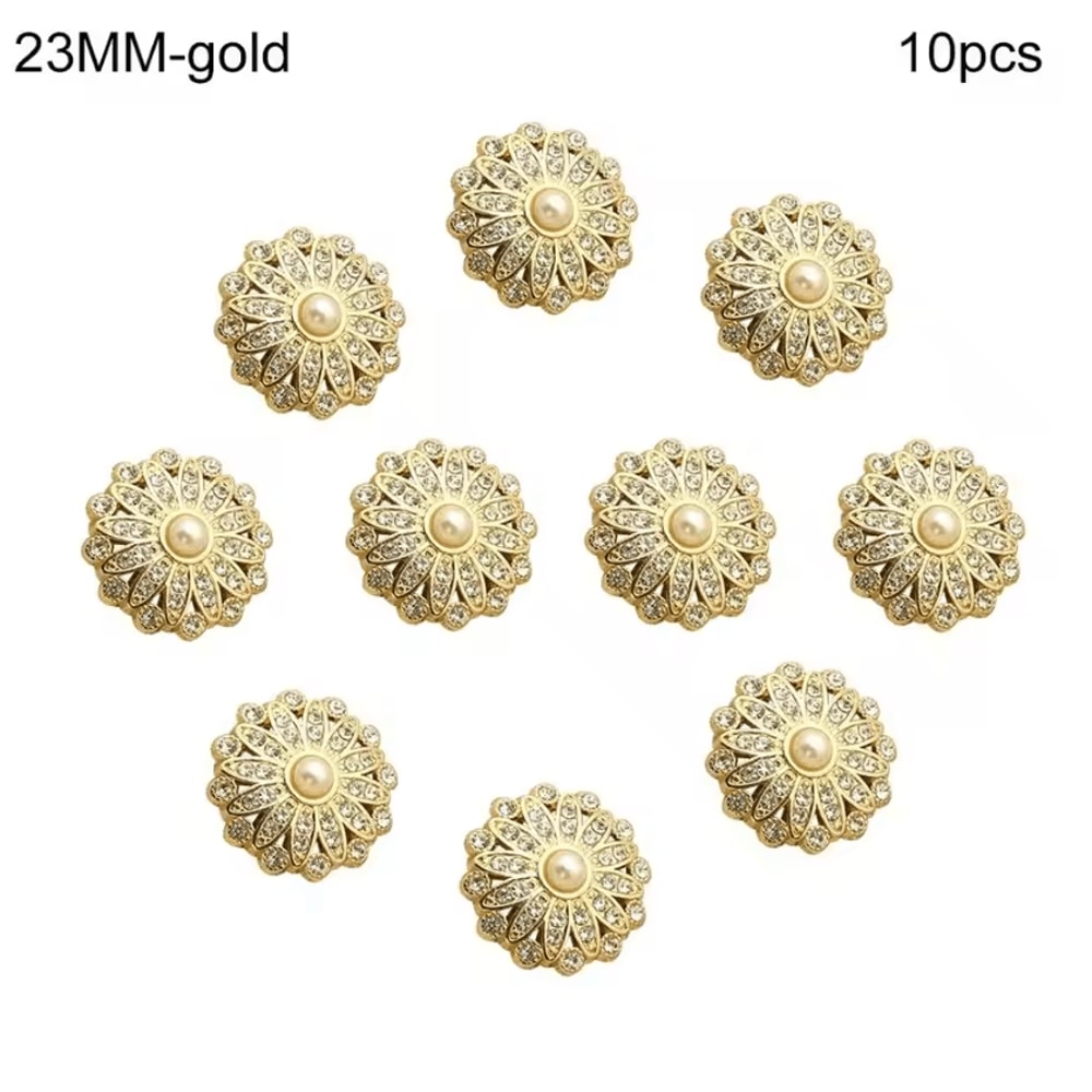 Vintage Pearl Diamond Metal Buttons Set Elegant DIY Sewing Clothing Accessories 10pcs 8
