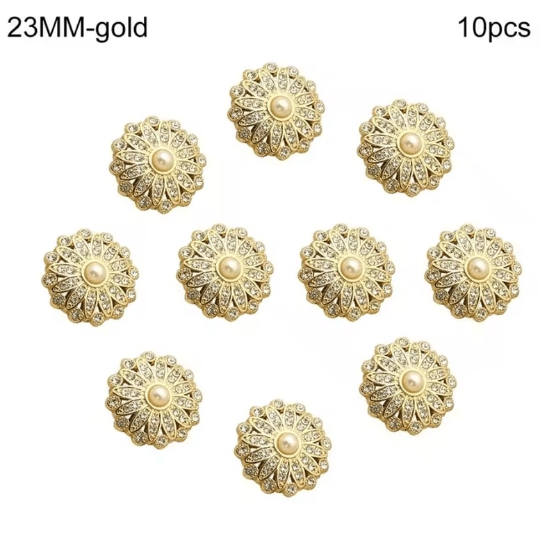 Vintage Pearl Diamond Metal Buttons Set Elegant DIY Sewing Clothing Accessories 10pcs 8