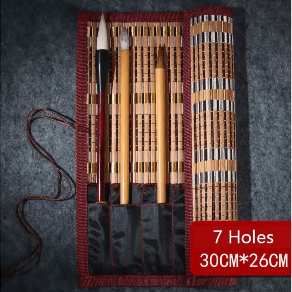 Traditional Bamboo RollUp Brush Holder Large Capacity Calligraphy Art Supply Organizer 1
