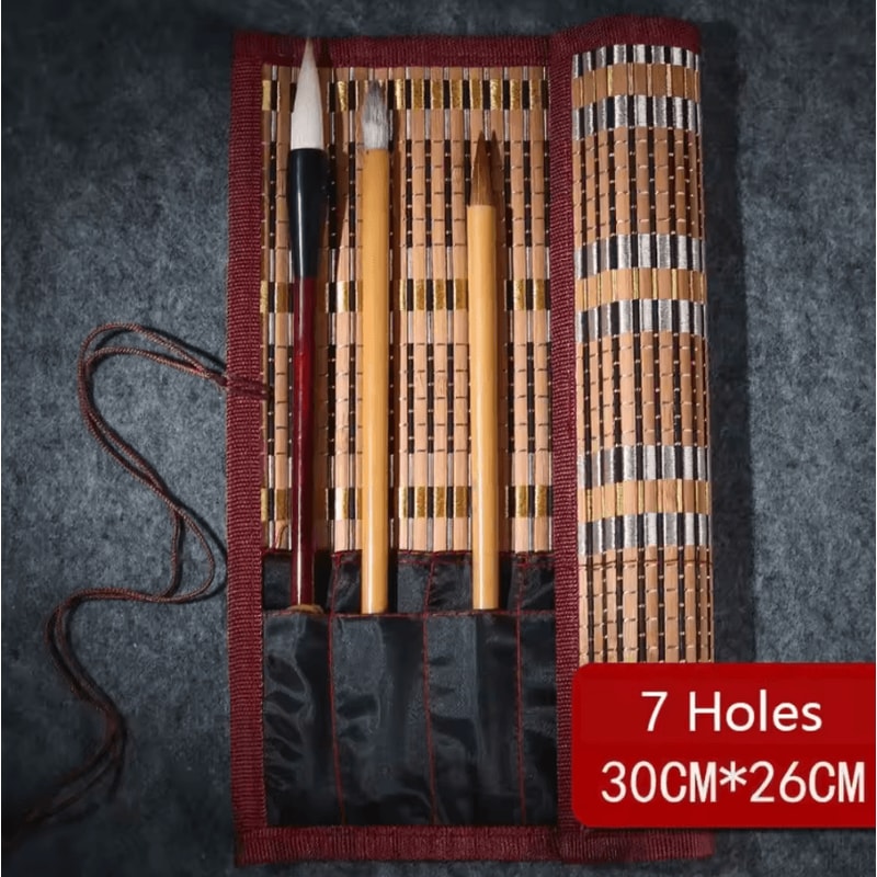 Traditional Bamboo RollUp Brush Holder Large Capacity Calligraphy Art Supply Organizer 1