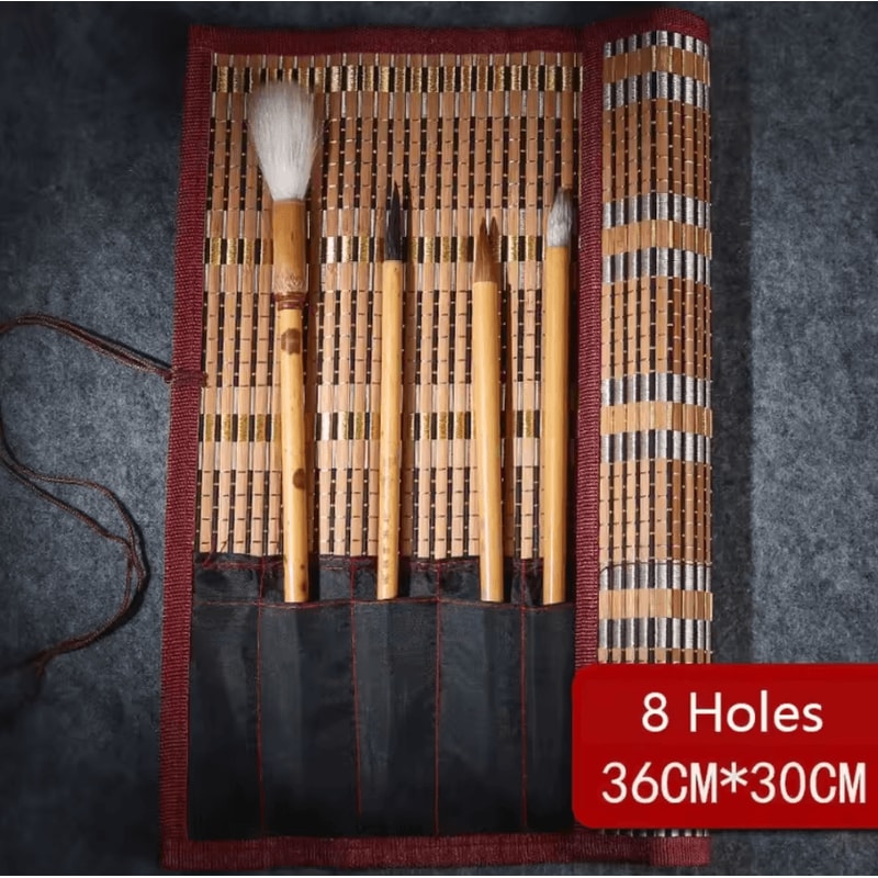 Traditional Bamboo RollUp Brush Holder Large Capacity Calligraphy Art Supply Organizer 2