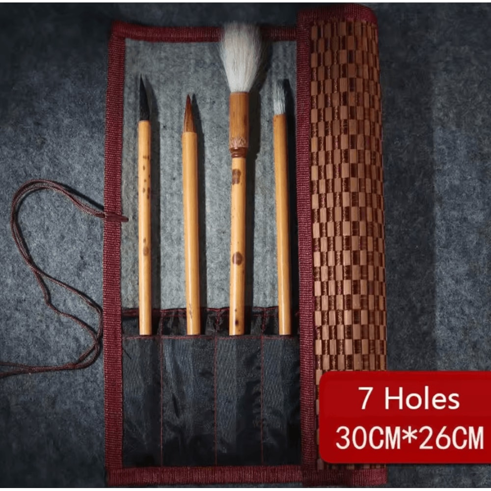 Traditional Bamboo RollUp Brush Holder Large Capacity Calligraphy Art Supply Organizer 7