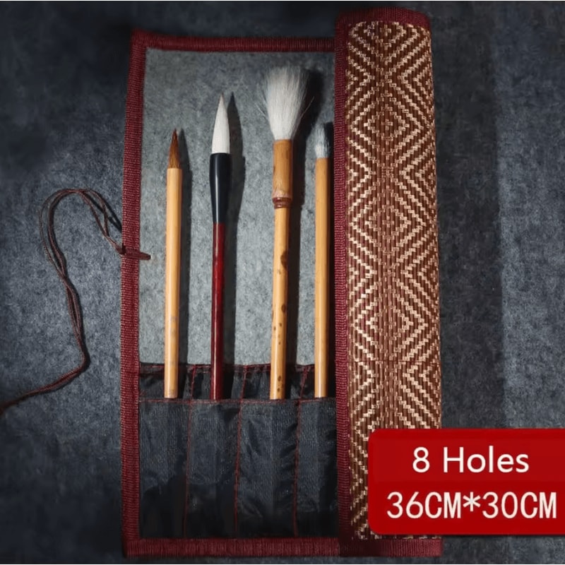 Traditional Bamboo RollUp Brush Holder Large Capacity Calligraphy Art Supply Organizer 8