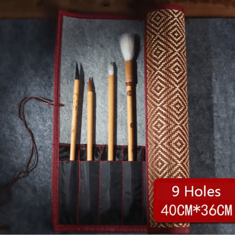 Traditional Bamboo RollUp Brush Holder Large Capacity Calligraphy Art Supply Organizer 9