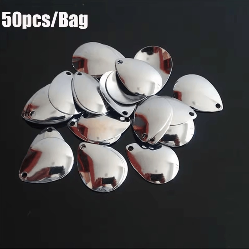 50pcs Nickel Fishing Spinner Blades Flattie Attractor DIY Lure Kit For Freshwater Fishing 0