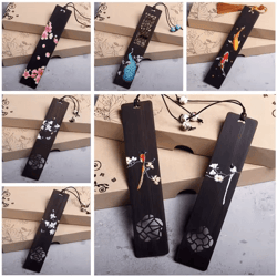 vintage chinese carved wooden bookmark – ebony book clip with artistic retro design