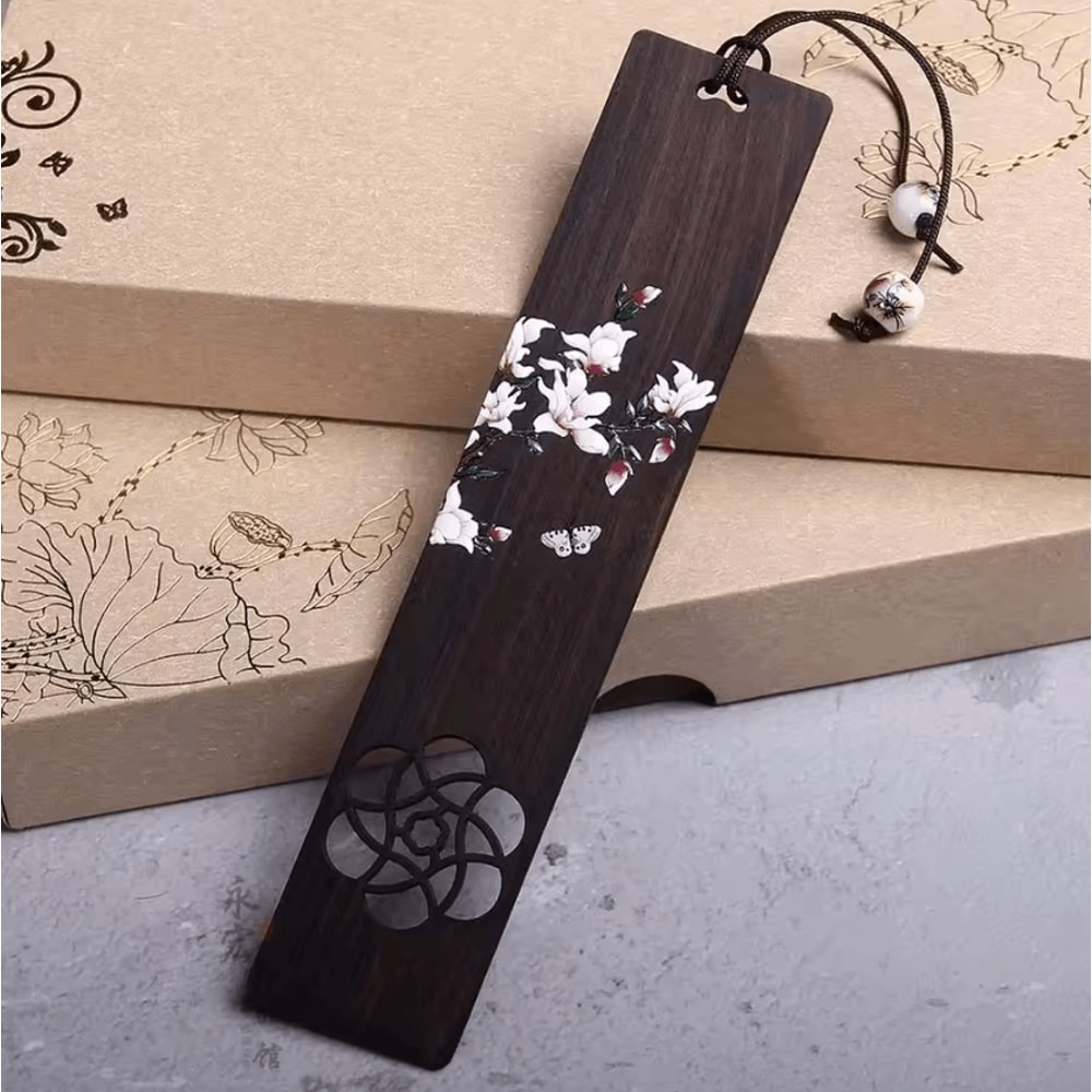 Vintage Chinese Carved Wooden Bookmark Ebony Book Clip With Artistic Retro Design 2