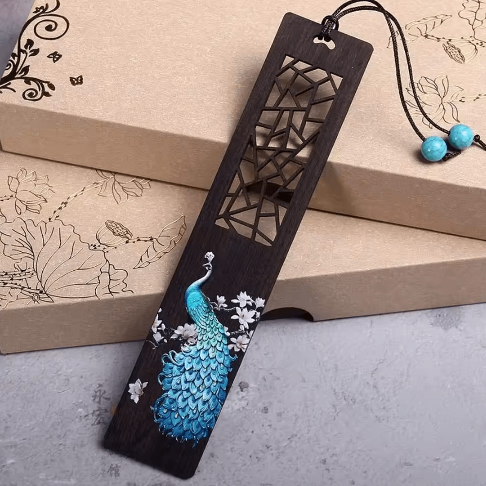 Vintage Chinese Carved Wooden Bookmark Ebony Book Clip With Artistic Retro Design 5