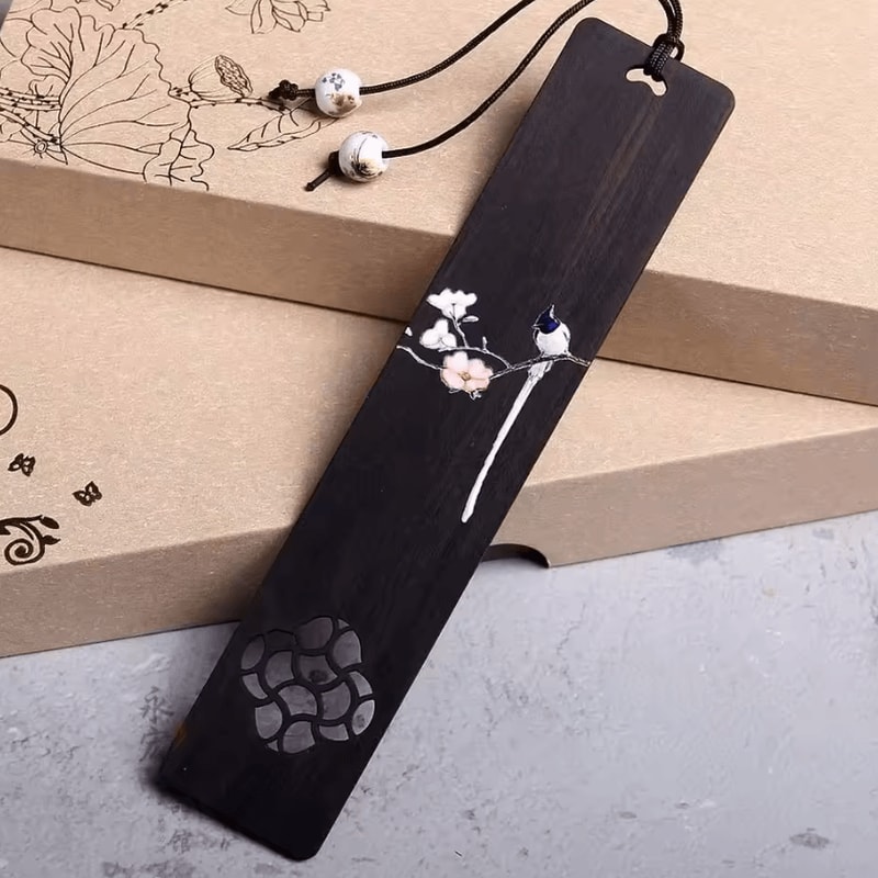 Vintage Chinese Carved Wooden Bookmark Ebony Book Clip With Artistic Retro Design 7