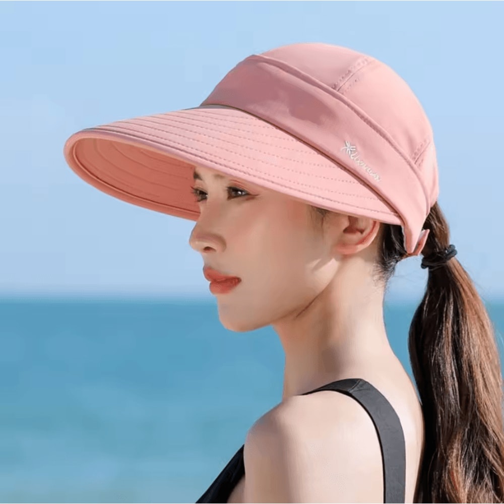 Foldable Wide Brim Ponytail Sun Hat UV Protection Detachable OpenTop Summer Cap 0
