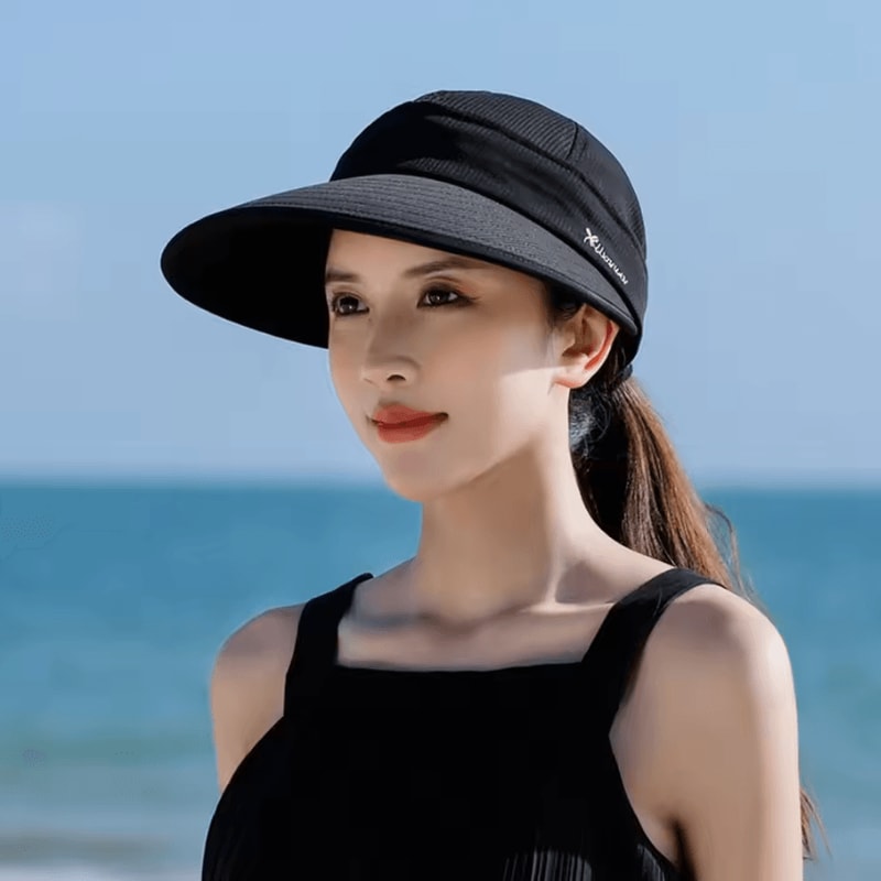 Foldable Wide Brim Ponytail Sun Hat UV Protection Detachable OpenTop Summer Cap 1
