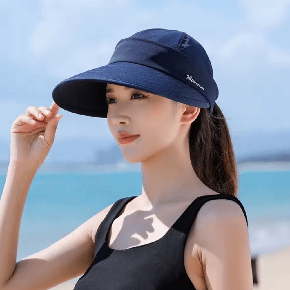 Foldable Wide Brim Ponytail Sun Hat UV Protection Detachable OpenTop Summer Cap 2