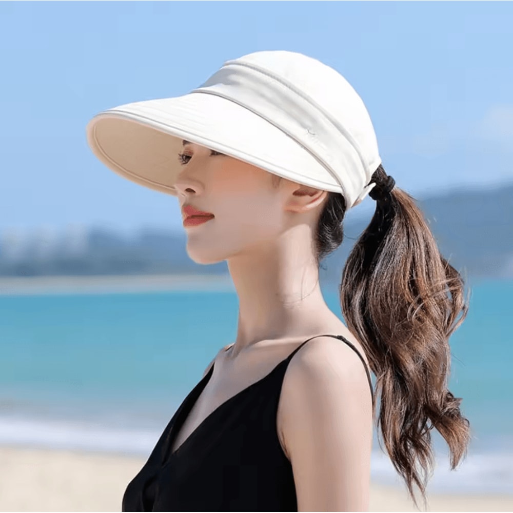 Foldable Wide Brim Ponytail Sun Hat UV Protection Detachable OpenTop Summer Cap 3