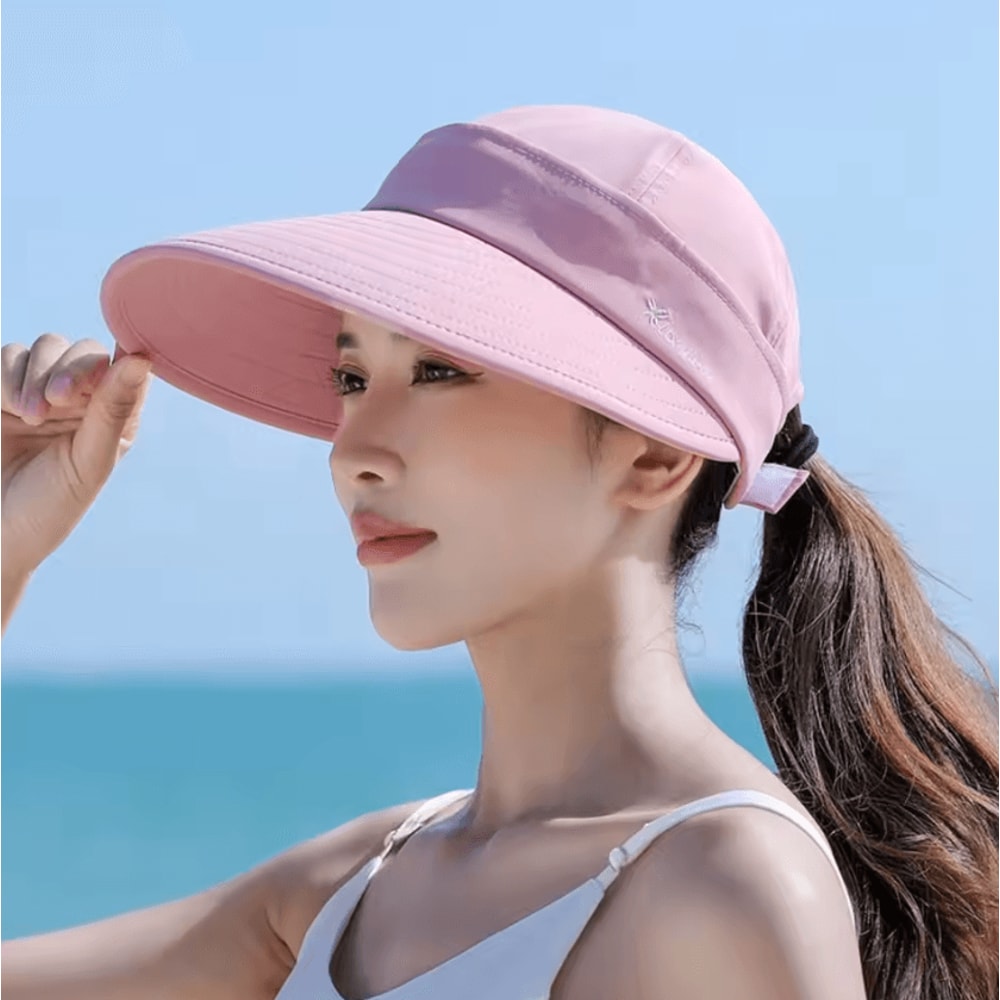 Foldable Wide Brim Ponytail Sun Hat UV Protection Detachable OpenTop Summer Cap 4