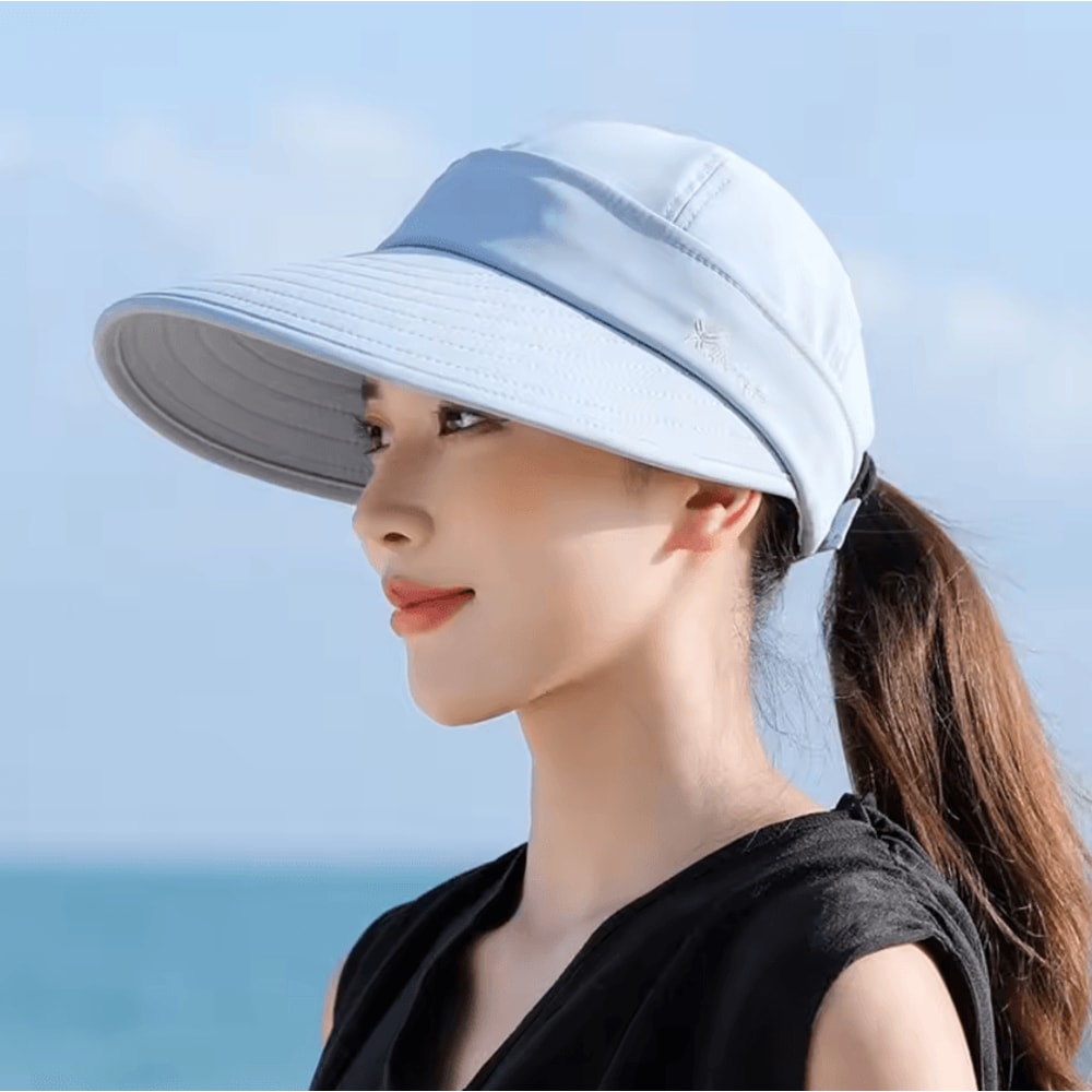 Foldable Wide Brim Ponytail Sun Hat UV Protection Detachable OpenTop Summer Cap 5