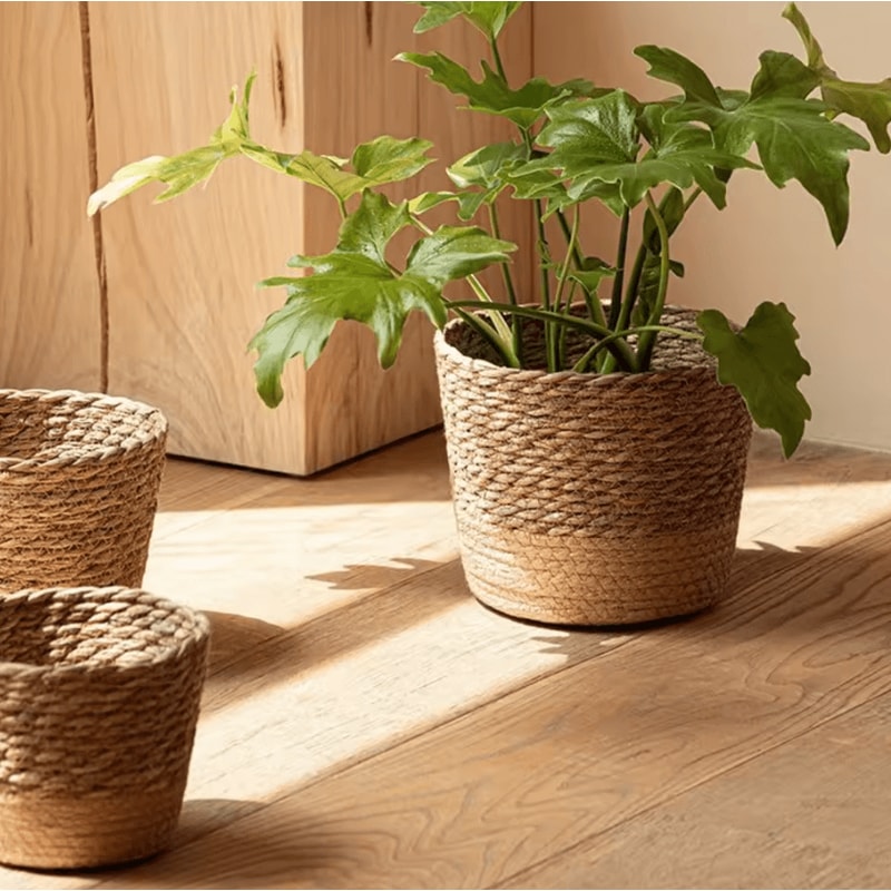 Handwoven Rattan Planter Basket Natural Wicker Flower Pot Storage Decor 0