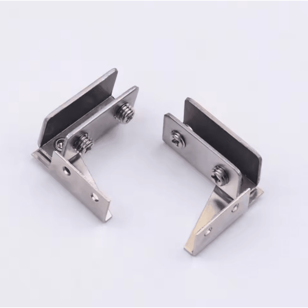 2PCS Zinc Alloy Glass Door Hinges NoDrill Frameless Cabinet Clamp Set 1