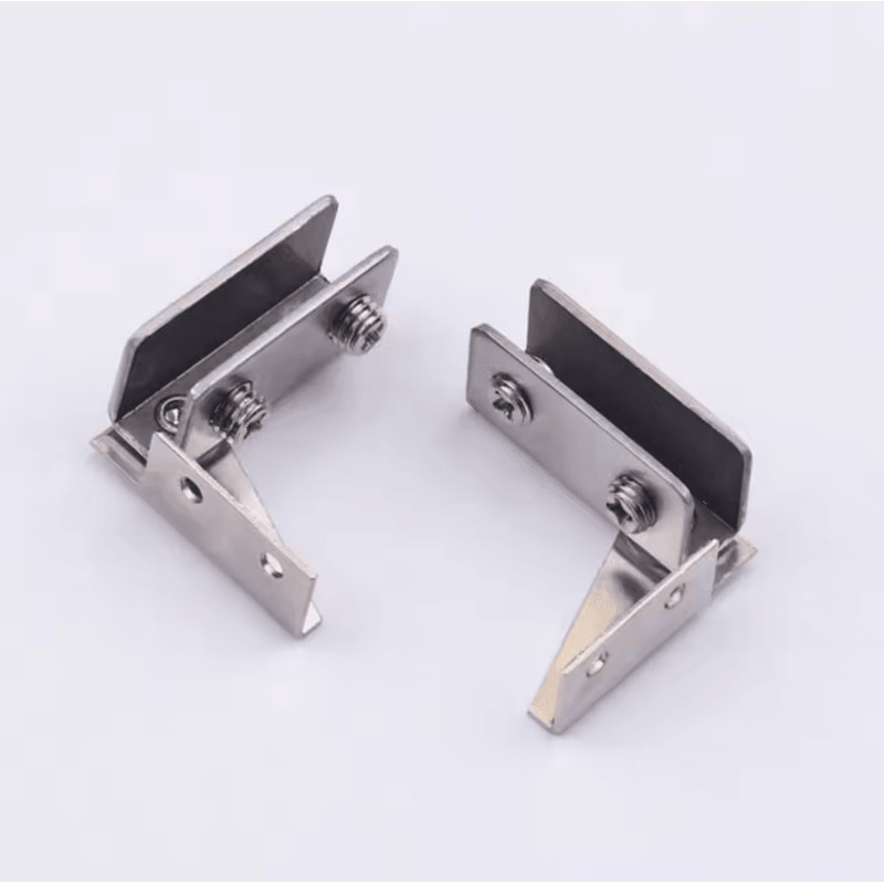 2PCS Zinc Alloy Glass Door Hinges NoDrill Frameless Cabinet Clamp Set 1