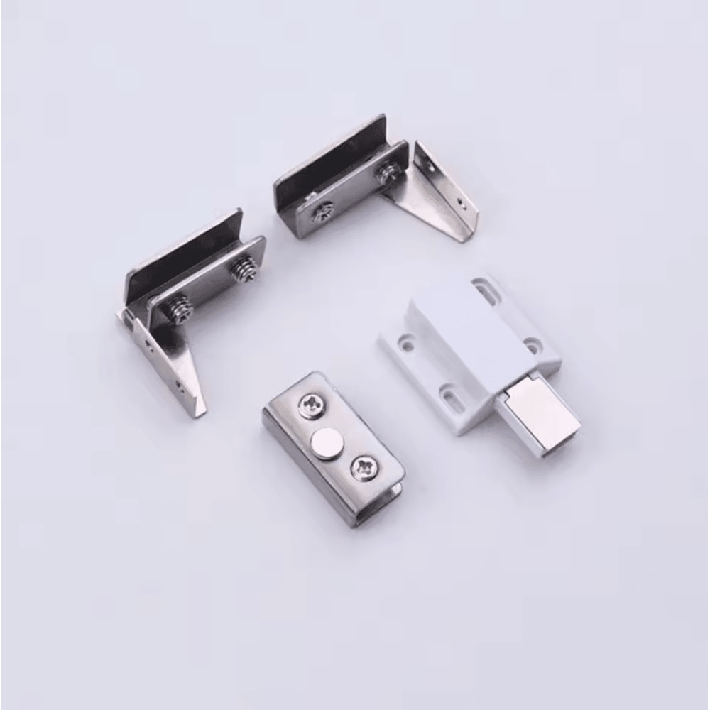 2PCS Zinc Alloy Glass Door Hinges NoDrill Frameless Cabinet Clamp Set 3