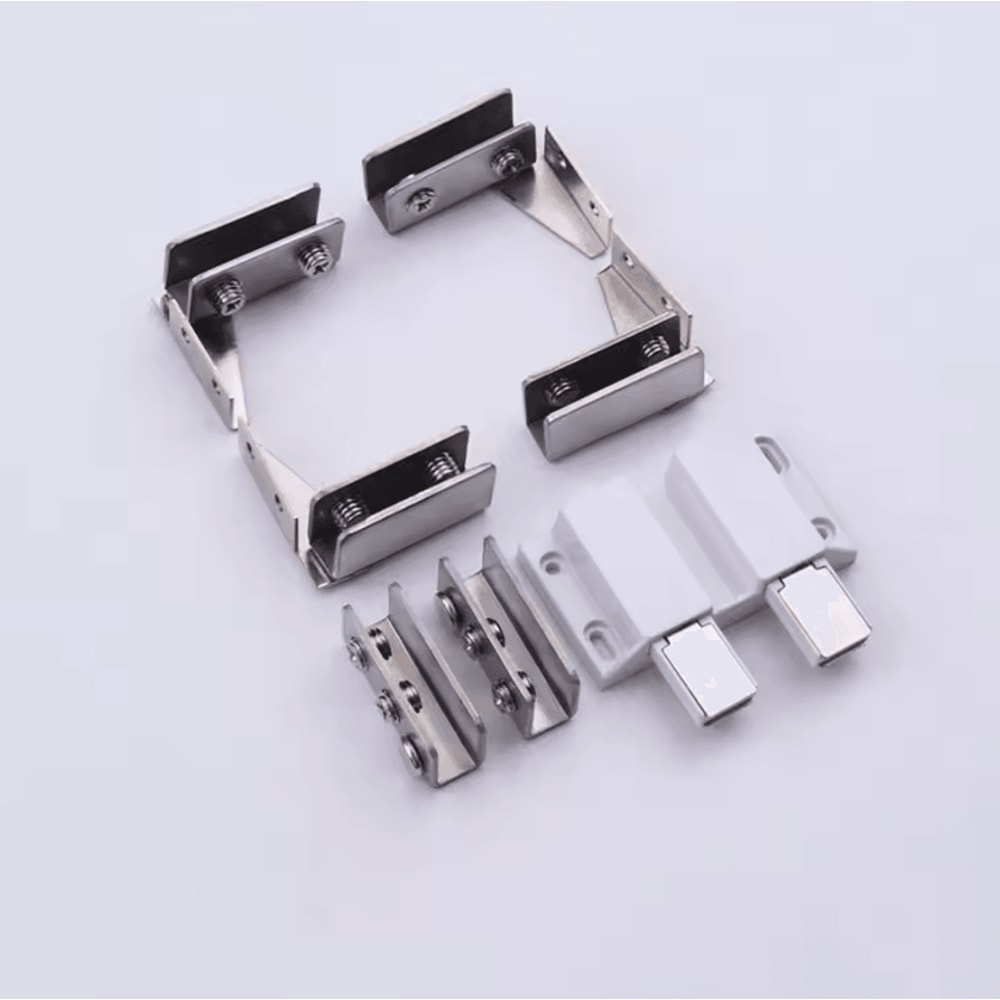 2PCS Zinc Alloy Glass Door Hinges NoDrill Frameless Cabinet Clamp Set 5