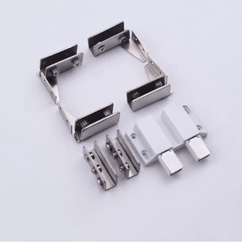 2PCS Zinc Alloy Glass Door Hinges NoDrill Frameless Cabinet Clamp Set 5