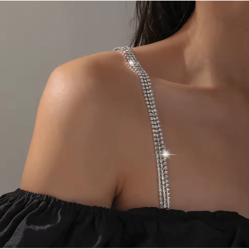 Shiny Rhinestone Bra Straps Adjustable AntiSlip Metal Lingerie Accessory 4