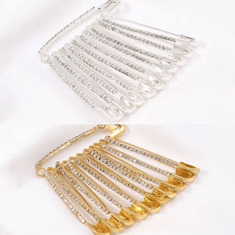 LuxeSpark Gold Rhinestone Safety Pin Brooch Set Elegant Sweater Shawl Clip Accessories 4