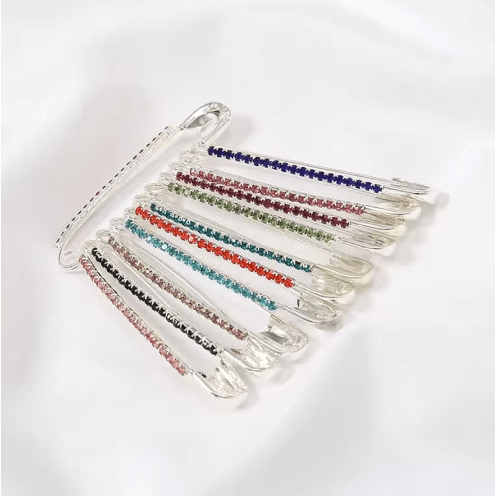 LuxeSpark Gold Rhinestone Safety Pin Brooch Set Elegant Sweater Shawl Clip Accessories 6