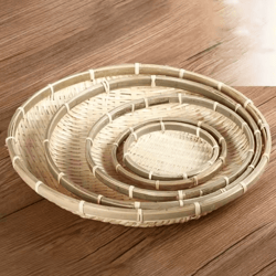ecoweave handmade bamboo tray basket – natural wicker bread & serving basket