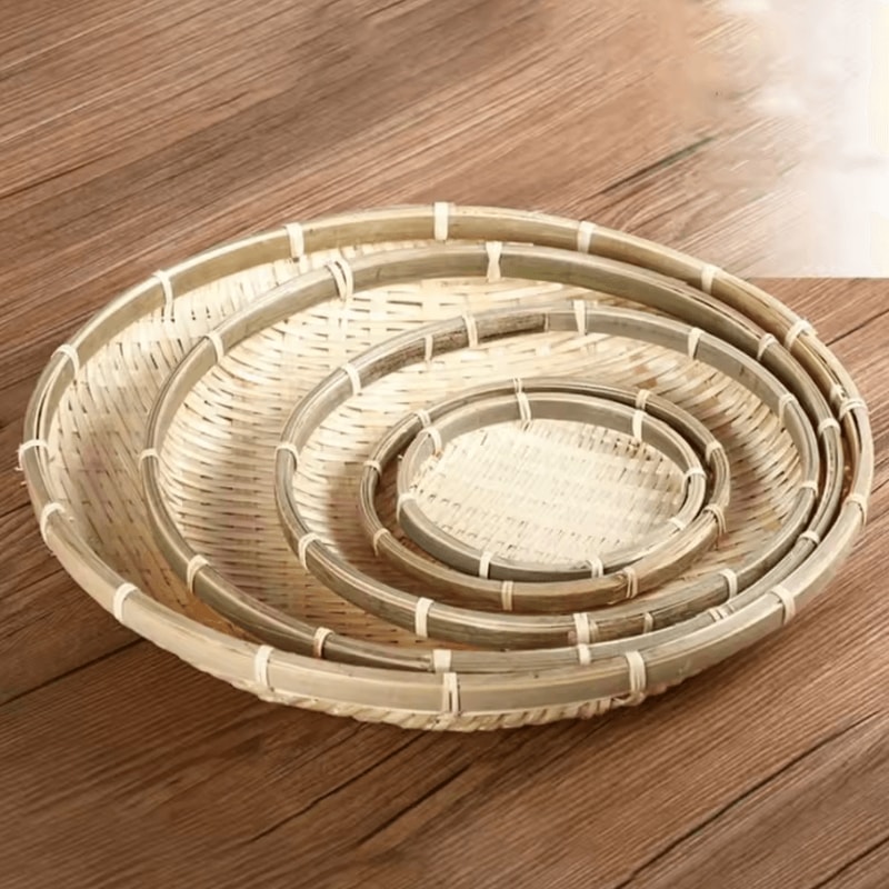EcoWeave Handmade Bamboo Tray Basket Natural Wicker Bread Serving Basket 0