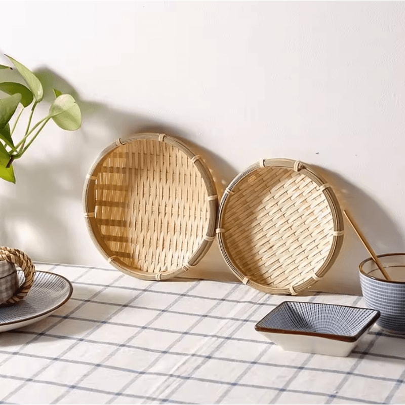 EcoWeave Handmade Bamboo Tray Basket Natural Wicker Bread Serving Basket 1