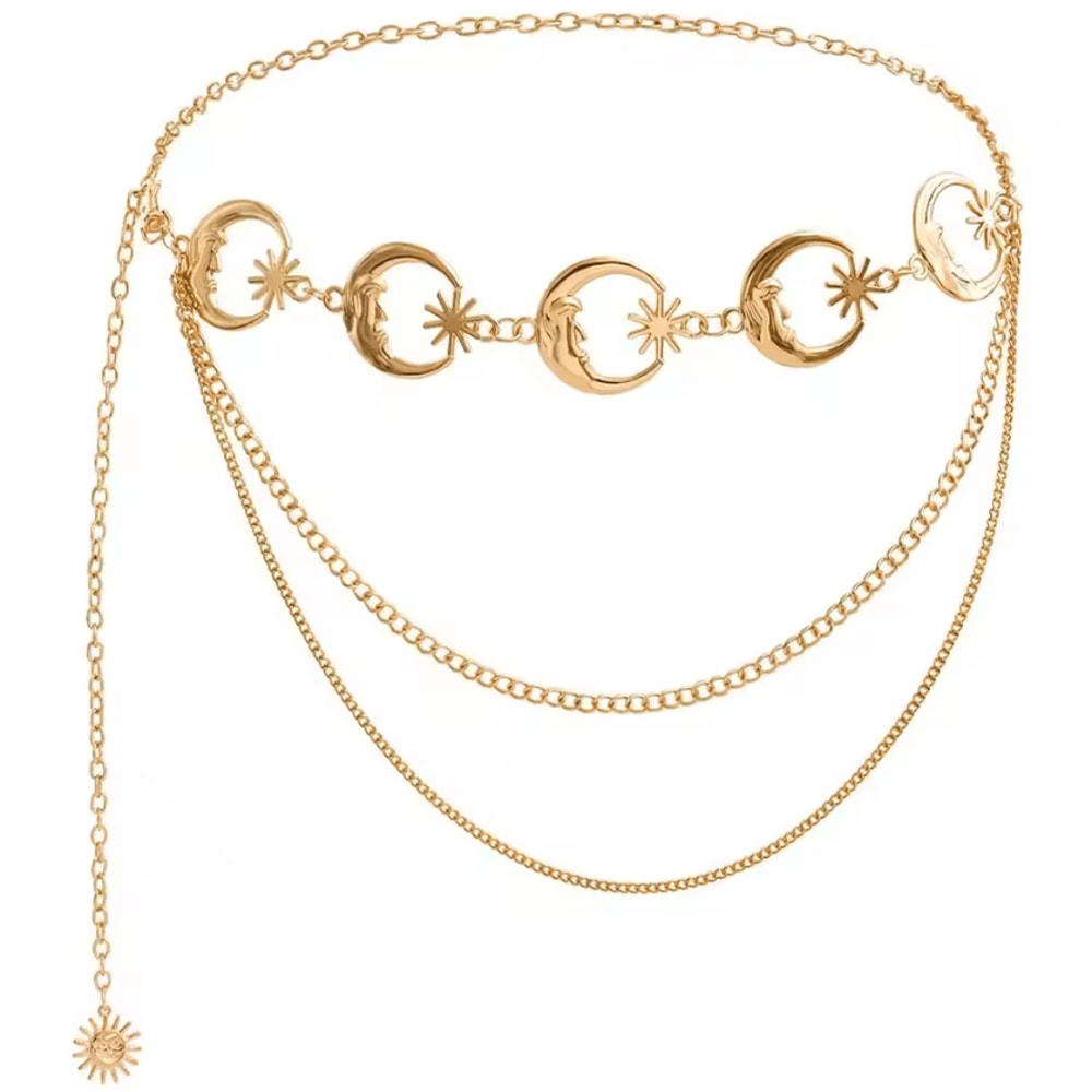 LunaEdge Punk Moon Waist Chain Belt Layered Vintage Hip Hop Metal Body Chain 3