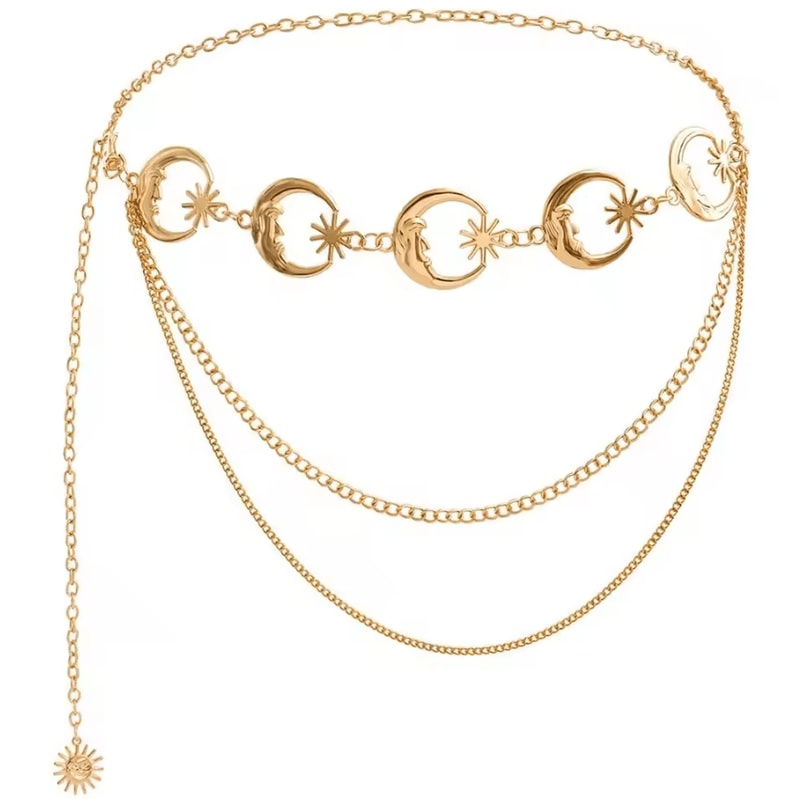 LunaEdge Punk Moon Waist Chain Belt Layered Vintage Hip Hop Metal Body Chain 3