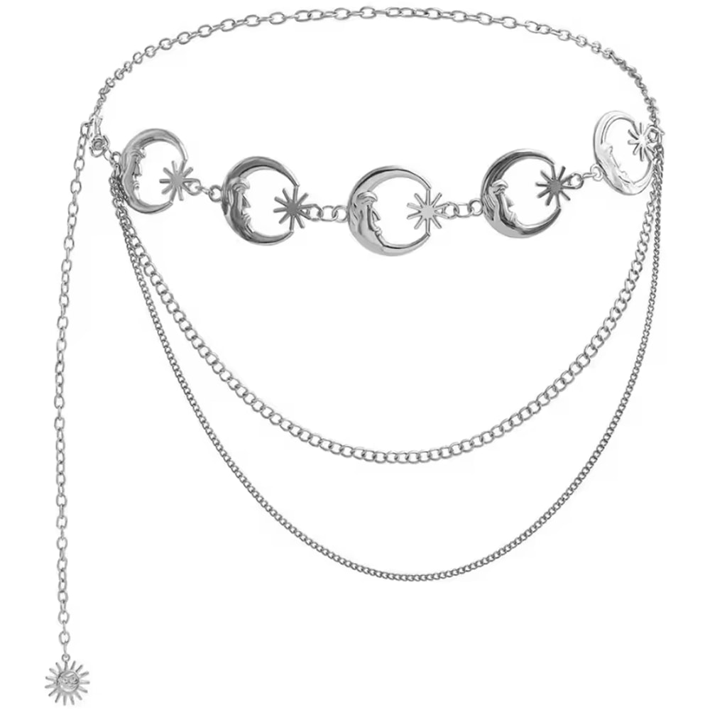 LunaEdge Punk Moon Waist Chain Belt Layered Vintage Hip Hop Metal Body Chain 4