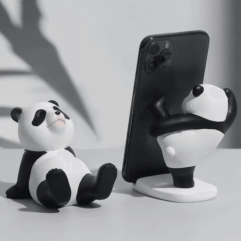 PandaCharm Resin Phone Holder Cute Panda Figurine Desk Stand Decor 0