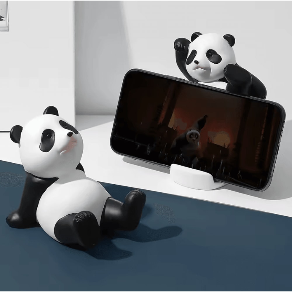 PandaCharm Resin Phone Holder Cute Panda Figurine Desk Stand Decor 2