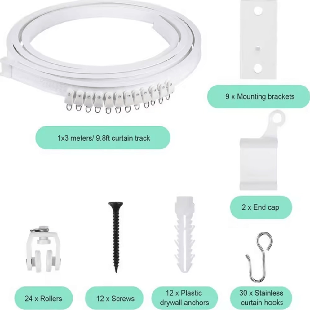 FlexiGlide Bendable Curtain Track Rail Silent Nano Curtain Rail System 1