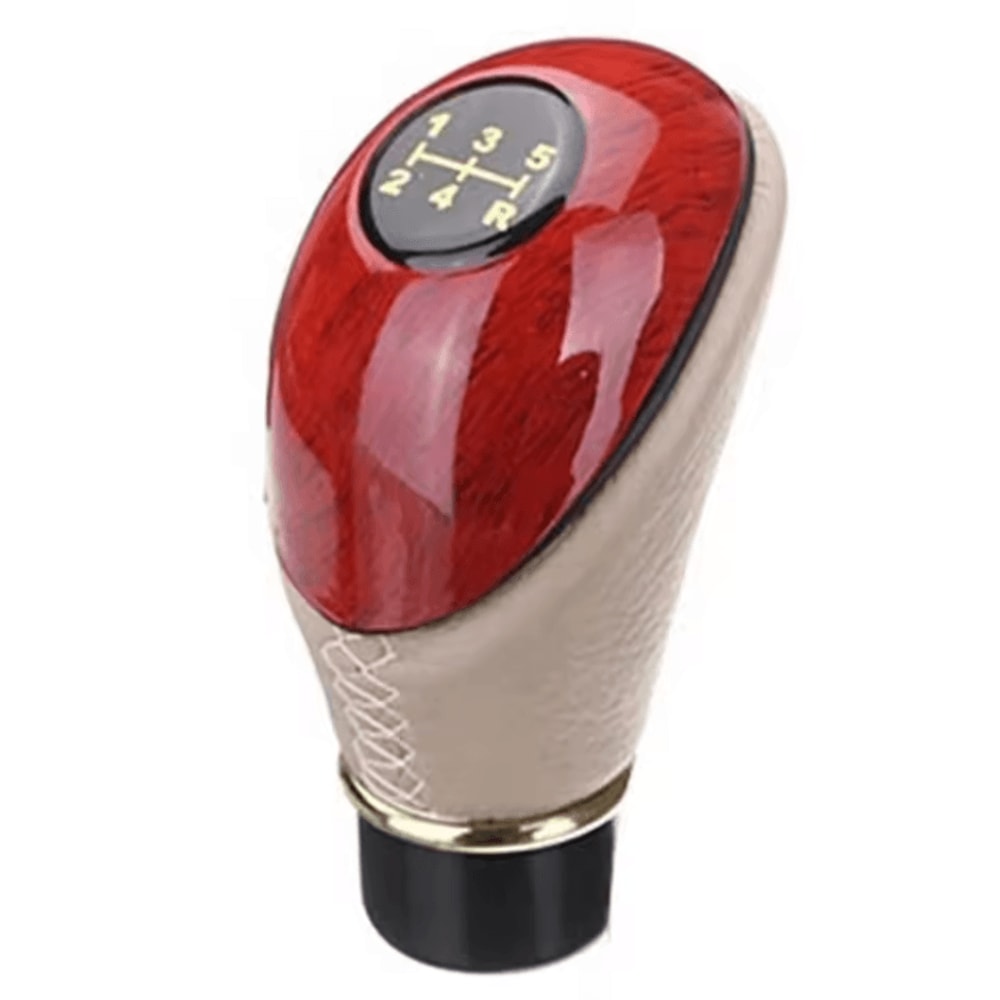 LuxShift Wooden Leather Gear Knob Universal 5Speed Manual Car Shift Lever 3