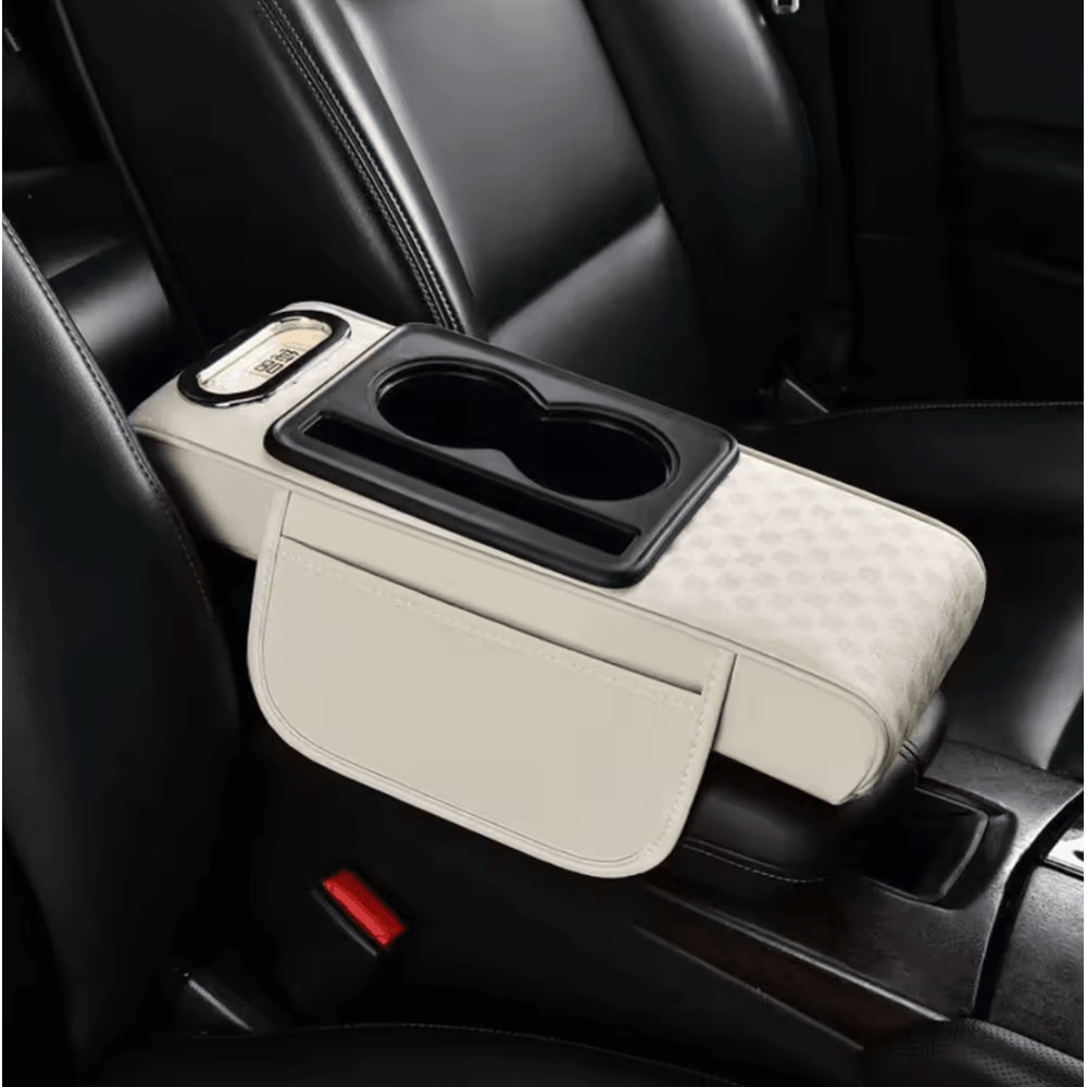 ComfortLift PU Leather Armrest Cushion Multifunction Car Console Pad With Cup Holder Storage 3