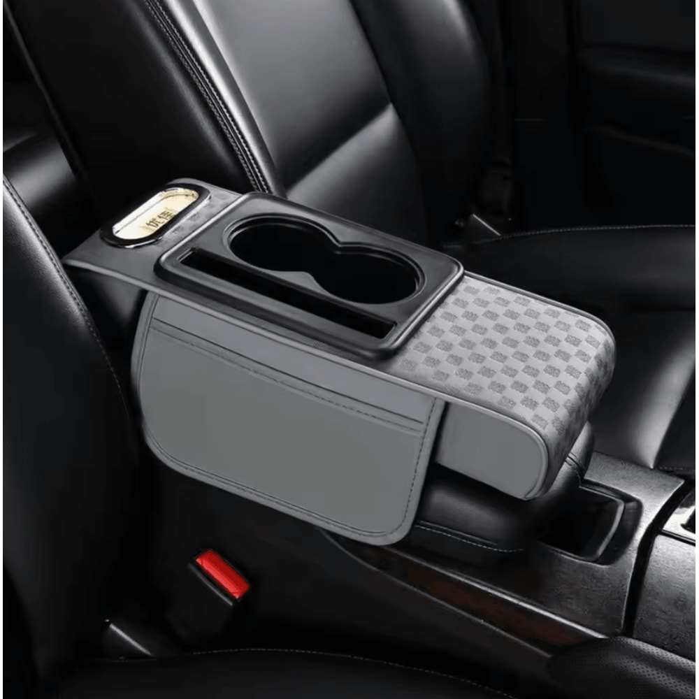 ComfortLift PU Leather Armrest Cushion Multifunction Car Console Pad With Cup Holder Storage 4