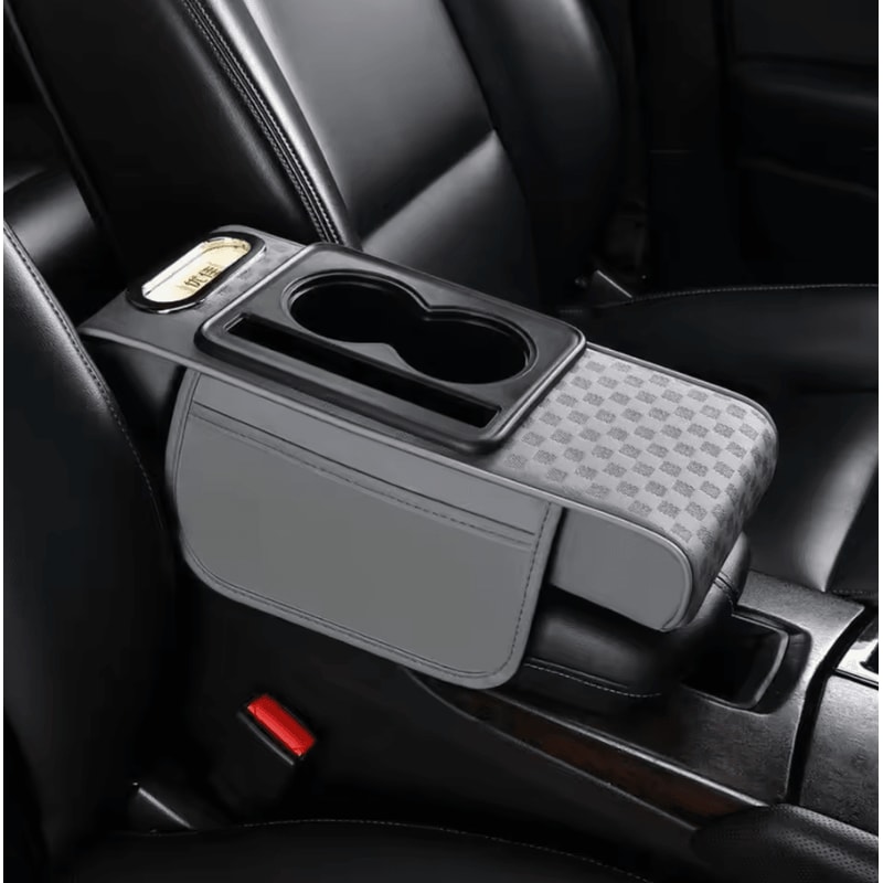 ComfortLift PU Leather Armrest Cushion Multifunction Car Console Pad With Cup Holder Storage 4