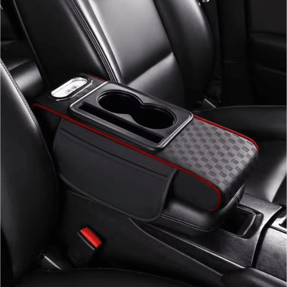 ComfortLift PU Leather Armrest Cushion Multifunction Car Console Pad With Cup Holder Storage 8
