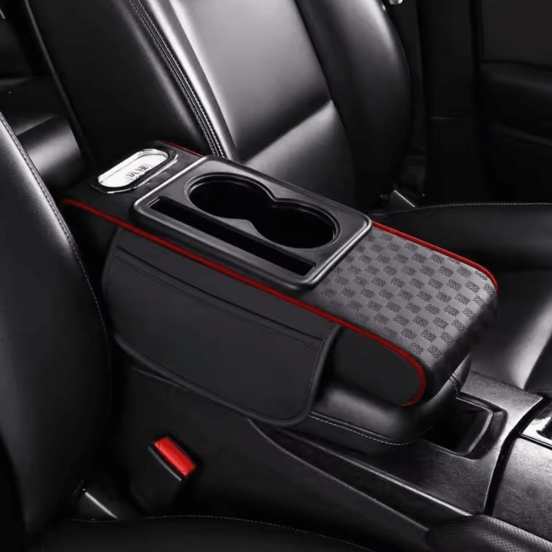 ComfortLift PU Leather Armrest Cushion Multifunction Car Console Pad With Cup Holder Storage 8