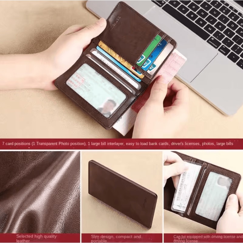 SlimGuard Vintage RFID Leather Mini Wallet UltraThin Card Holder With Money Clip 2