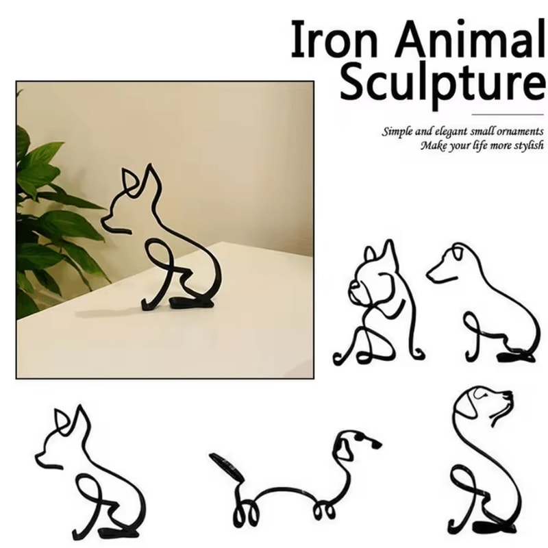 ArtPaw Wrought Iron Dog Figurine Modern Abstract Metal Dog Sculpture Decor 0