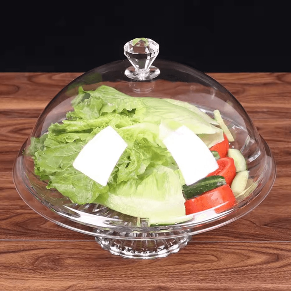 Elegant Acrylic Cake Display Dome With Dust Cover Round Food Protector Party Serving Plate 0