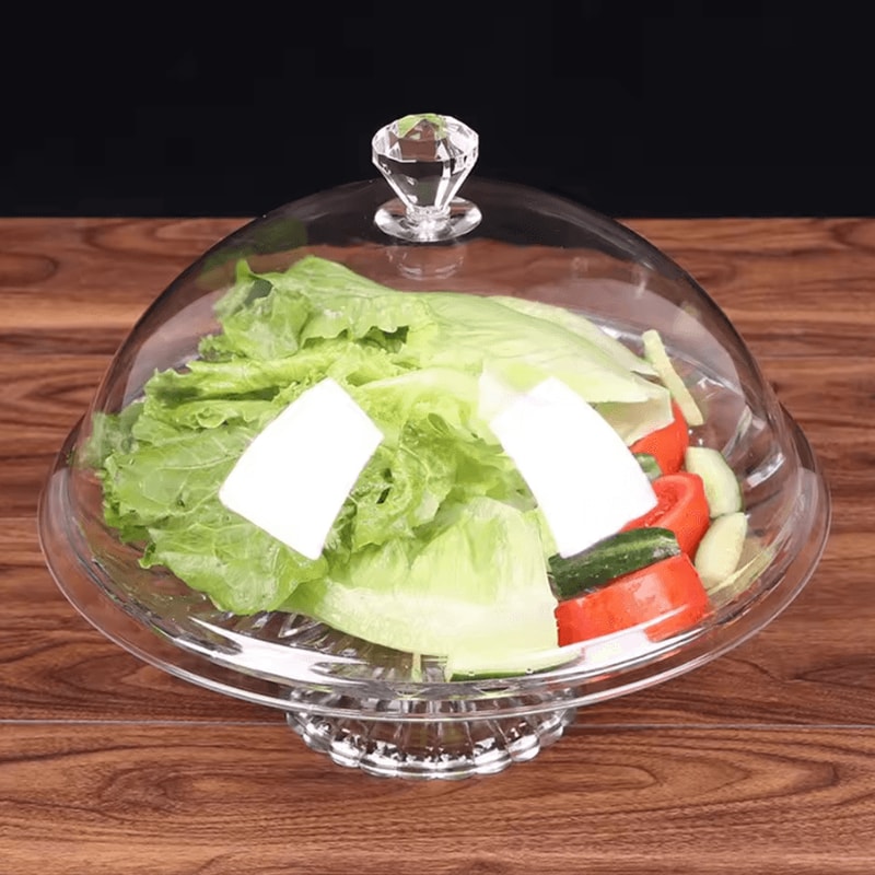 Elegant Acrylic Cake Display Dome With Dust Cover Round Food Protector Party Serving Plate 0
